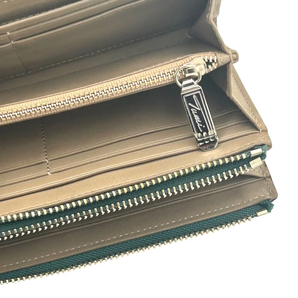Tumi Zip Around Continental Travel Wallet Womens Leather Teal Lizard Embossed
